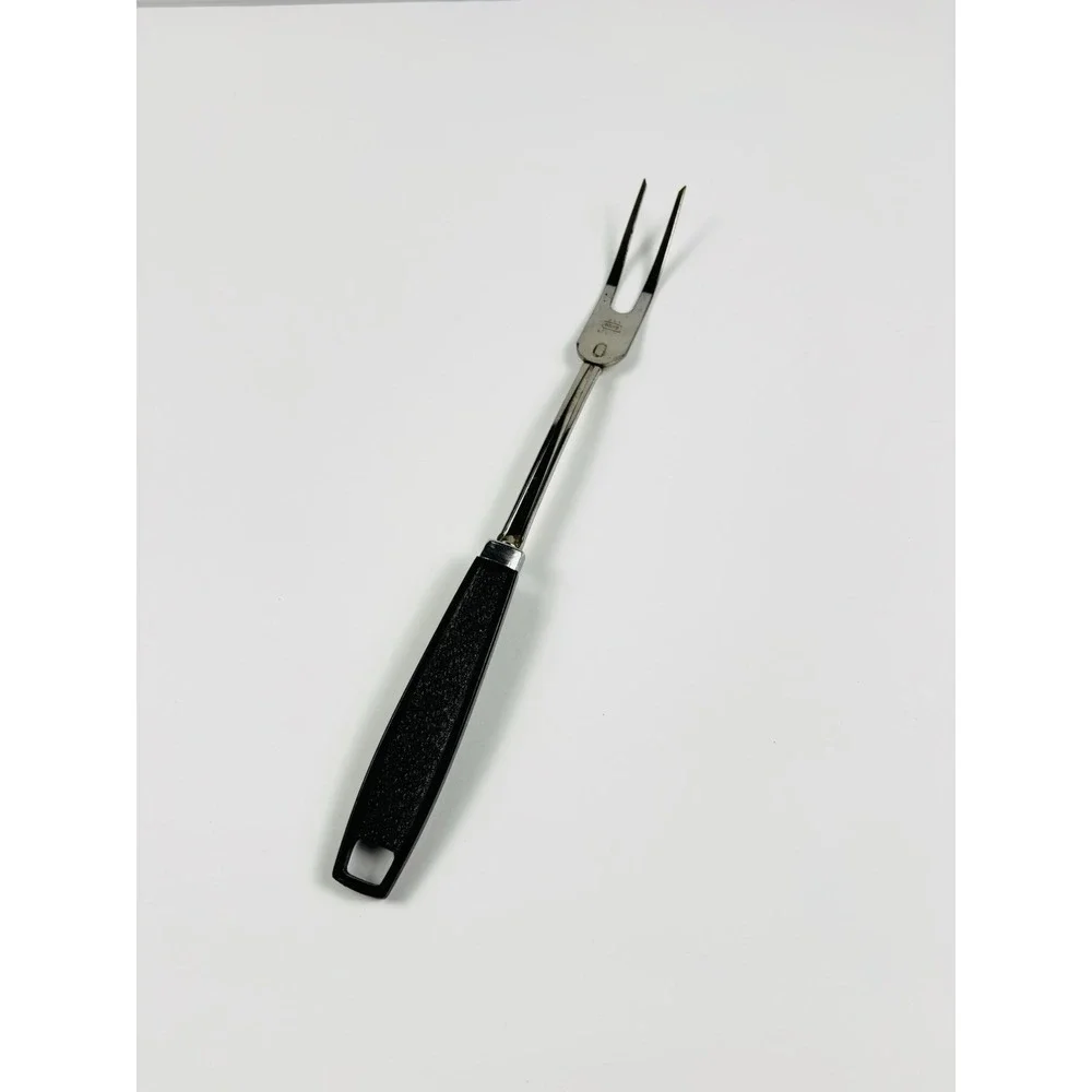 Vintage EKCO USA Chromium Plated Meat Fork Black Handle 11.5